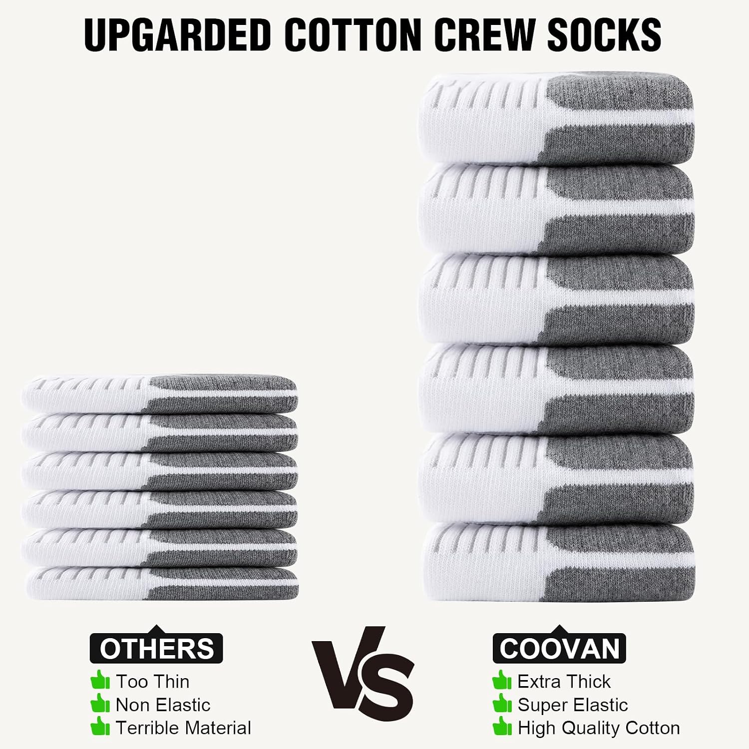 Detalle de COOVAN Men's Cotton Crew Socks, 6 Pairs, Cushioned and Moisture-Wicking