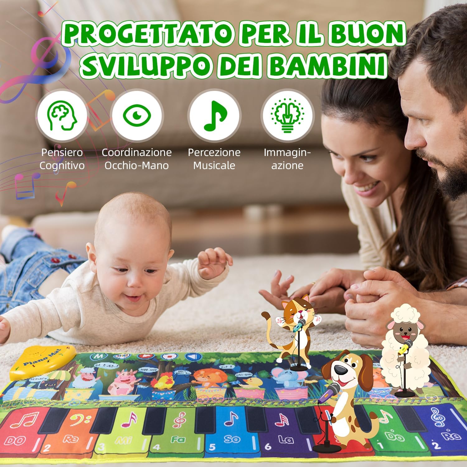 Detalle 1 de Carehabi Tappeto gioco musicale per bambini 1 anno 🎹
