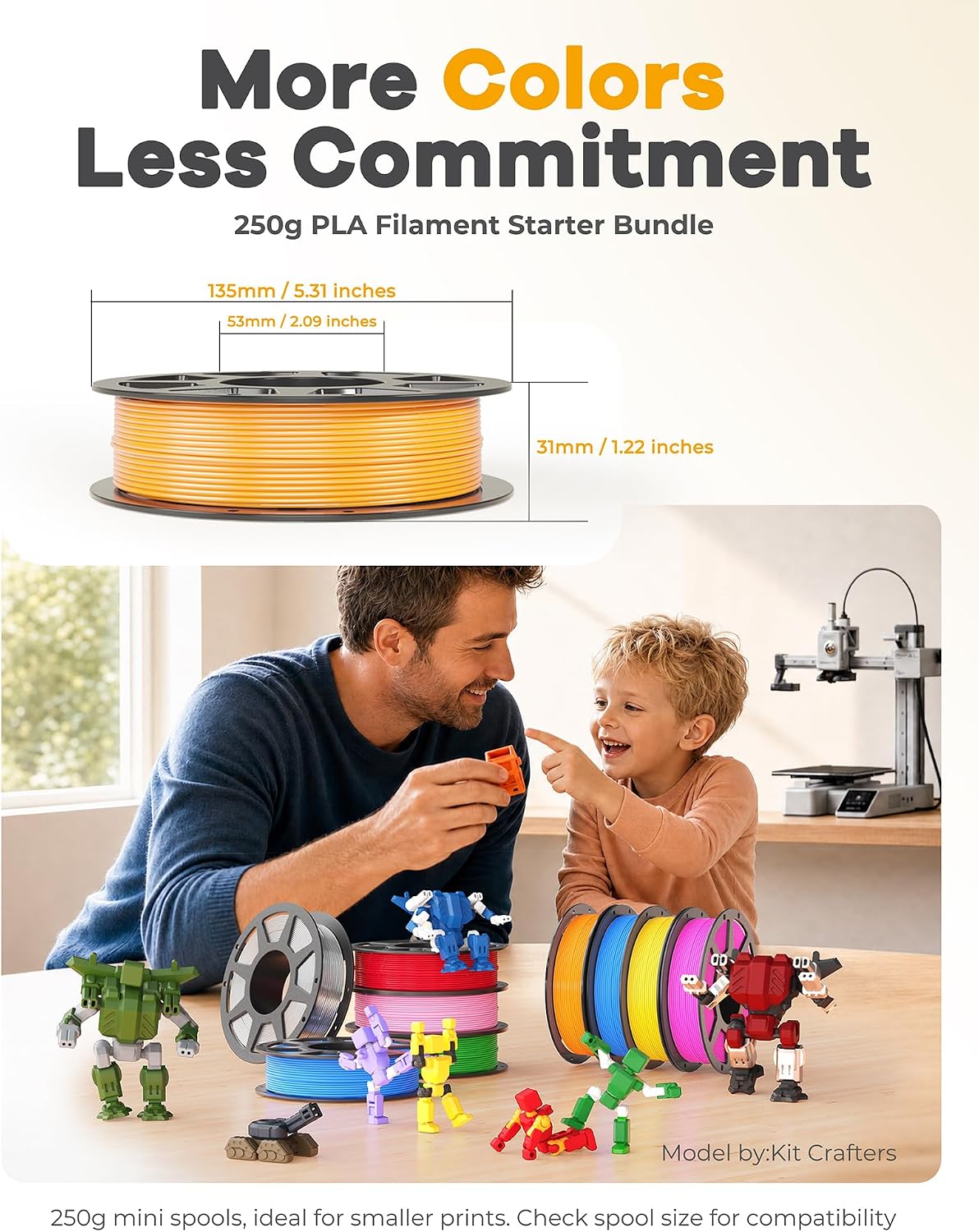Detalle de PLA+ 3D Printing Filament Bundle, 8 x 250g Spools