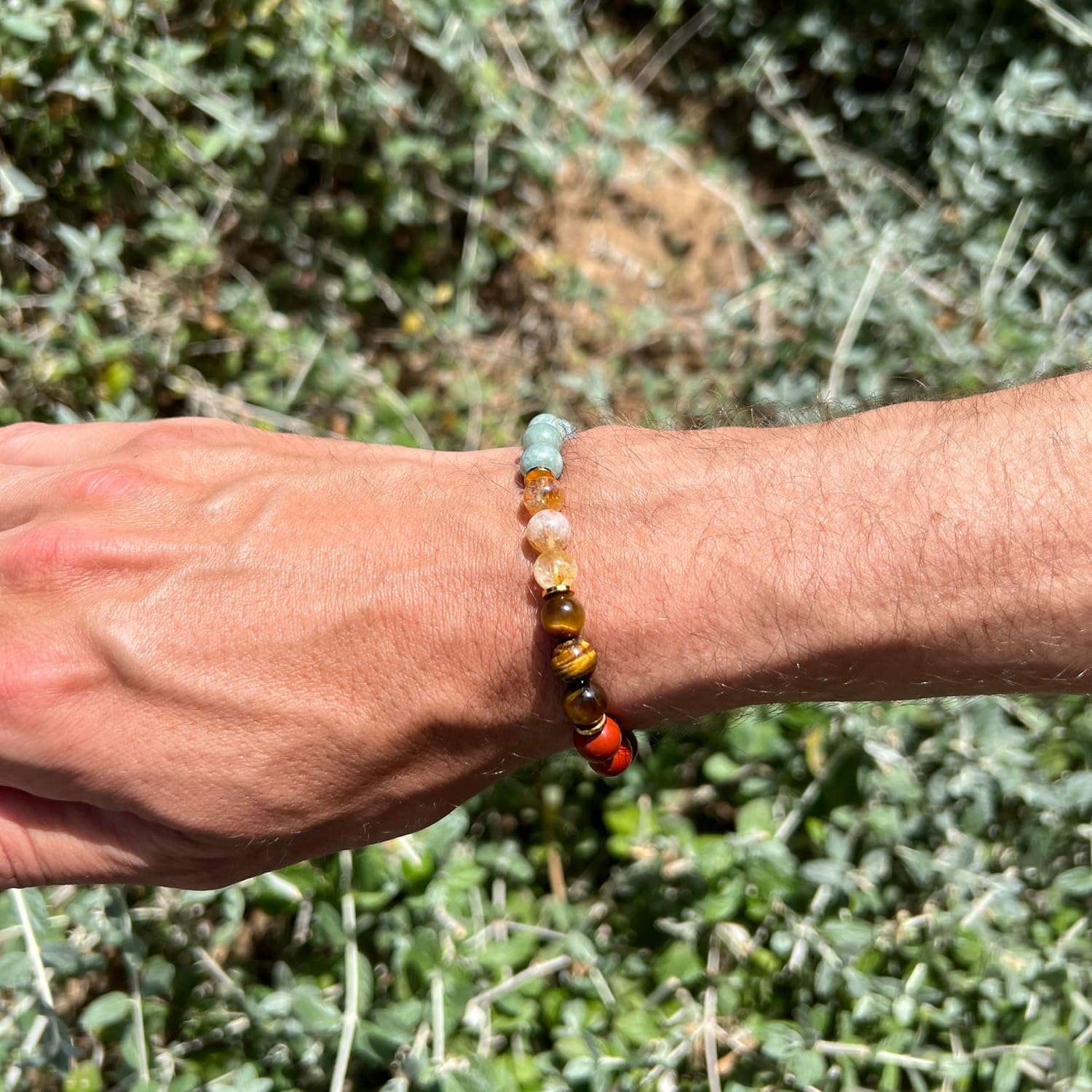 Detalle de BERGERLIN 7 Chakra Armband aus Naturstein & Lavastein – zertifiziert (EPI) mit Echtheitszertifikat