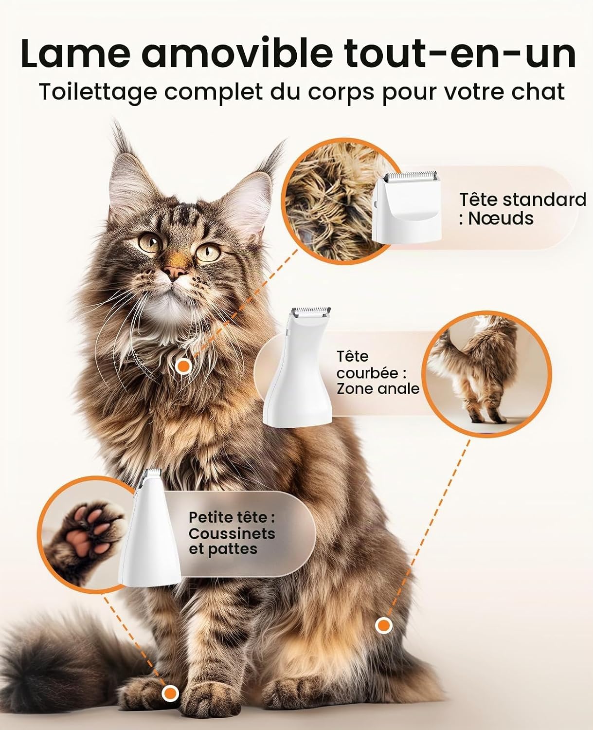 Detalle de oneisall Dingleberry 3-in-1-tondeuse voor katten en honden met 2 snelheden