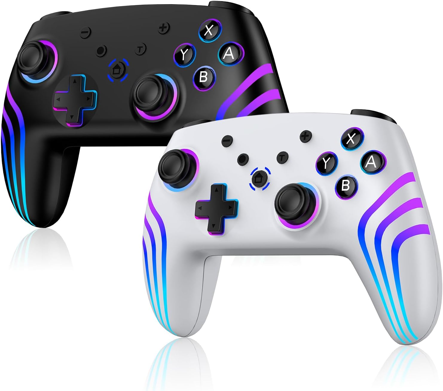 Detalle de Manette Sans Fil 2pcs pour Switch (compatible Switch, Switch 2, Lite, OLED) avec éclairage RGB, double vibration, gyroscope 6 axes et Turbo – blanc+noir