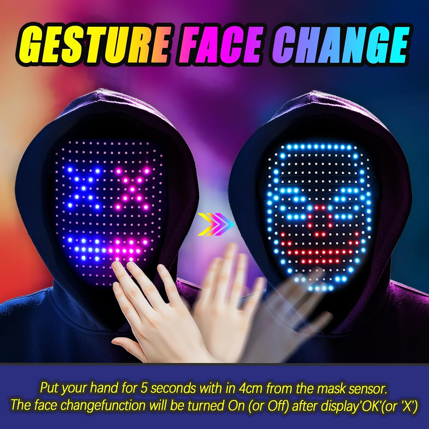 Detalle 2 de Ompusos SMD 2727 LED Light-Up Mask, 50 Patterns, Gesture Control