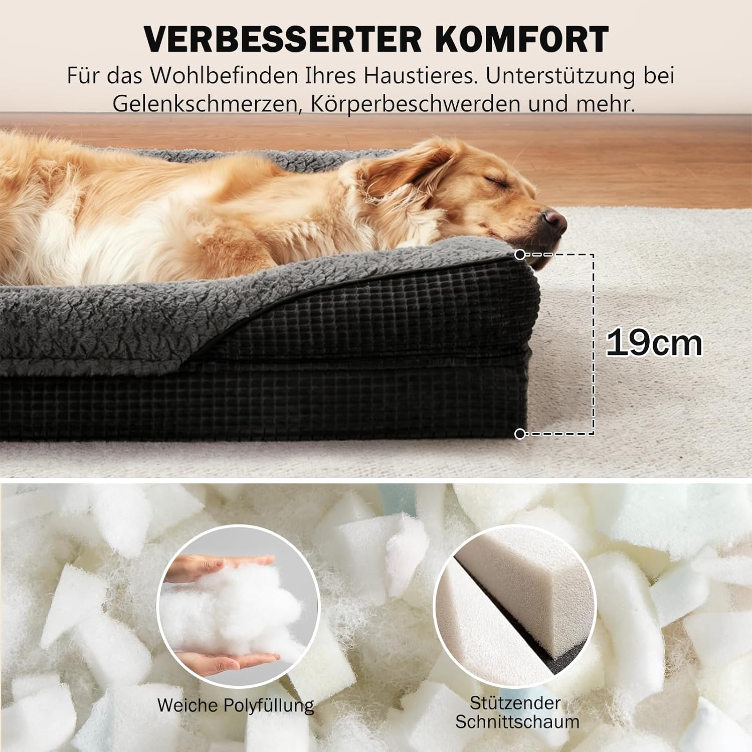 Detalle 2 de FURTIME Orthopädisches Hundebett XL 107×81×19cm