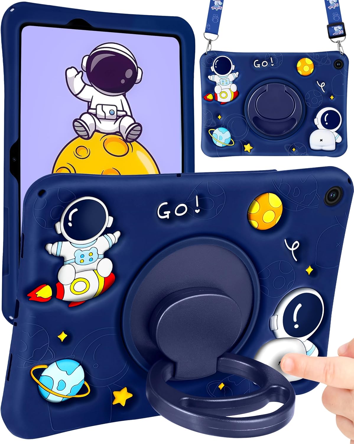 Detalle de SurgeCraft 11” Samsung Galaxy Tab A9 Plus Case – Cute Astronaut Silicone Cover with Strap, Stand and 360° Rotating Grip