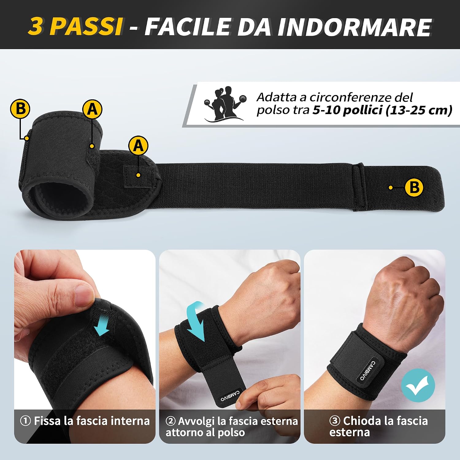 Detalle de CAMBIVO Polsiere Palestra Regolabile 2 Pezzi – Fasce per Stabilità del Polso