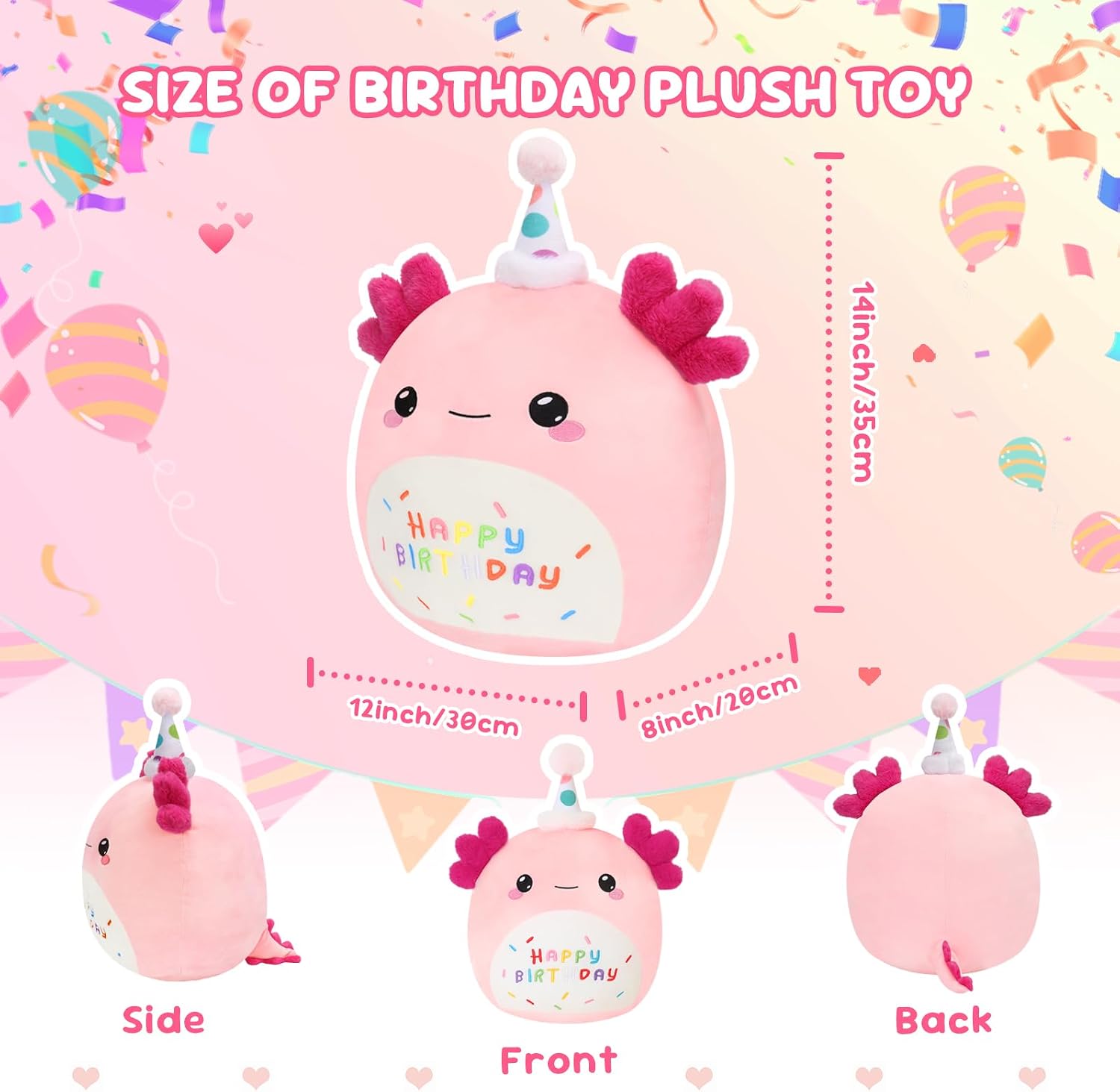 Detalle 2 de SQEQE Happy Birthday Axolotl Plush Pillow (35CM) – soft cuddly birthday gift