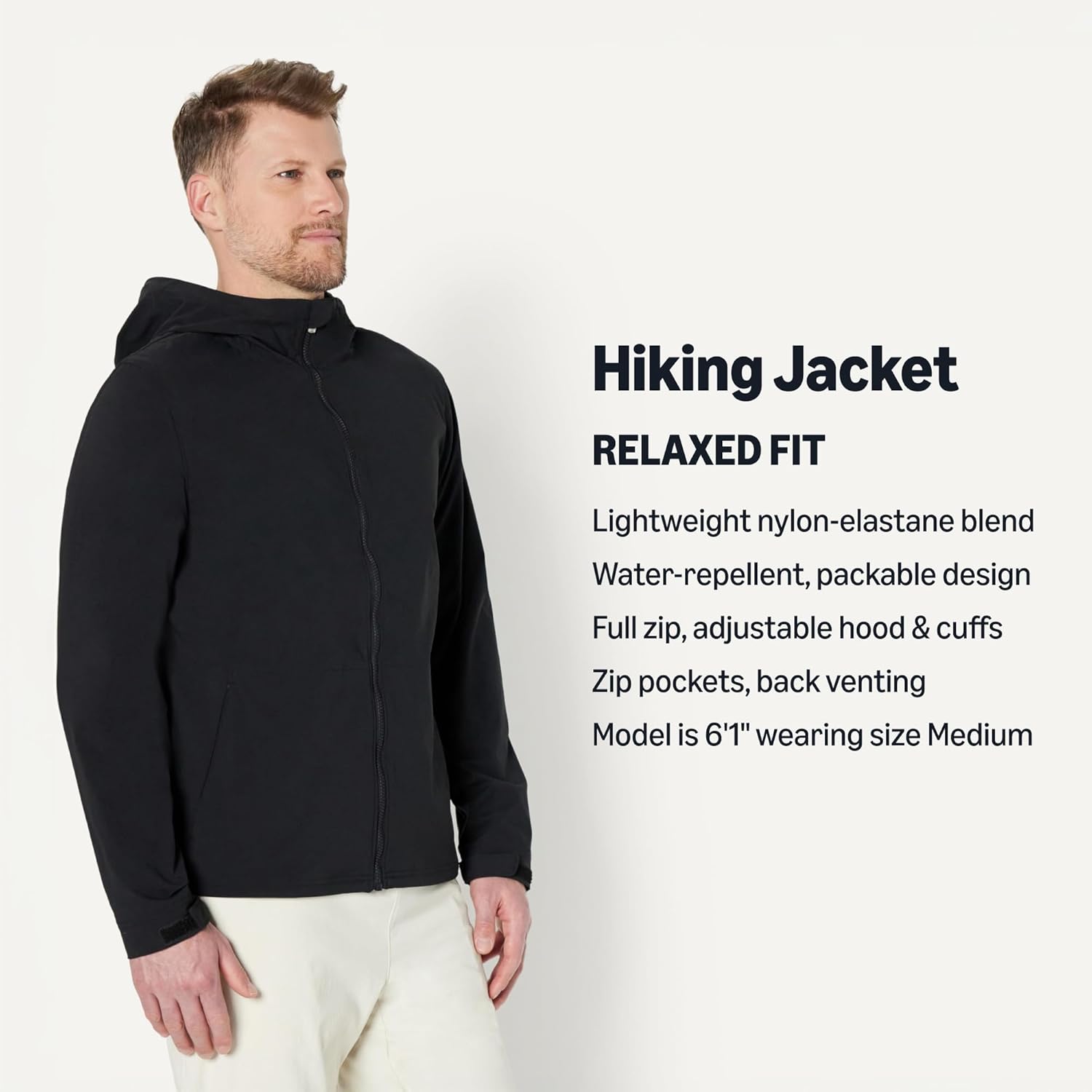 Detalle de Amazon Essentials Men's Active Lightweight Water Repellent Full-Zip Hiking Jacket