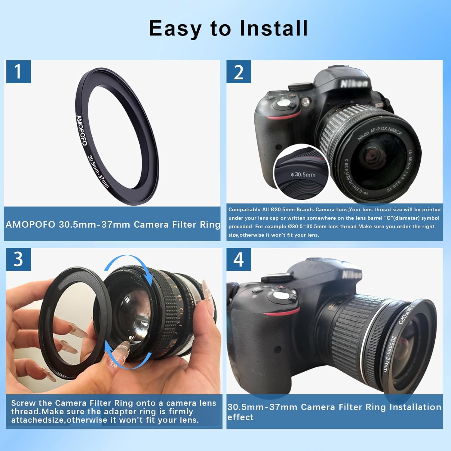 Thumbnail 4 de AMOPOFO 30.5mm to 37mm Lens to Filter Ring – CNC Aluminium Step-Up Adaptor