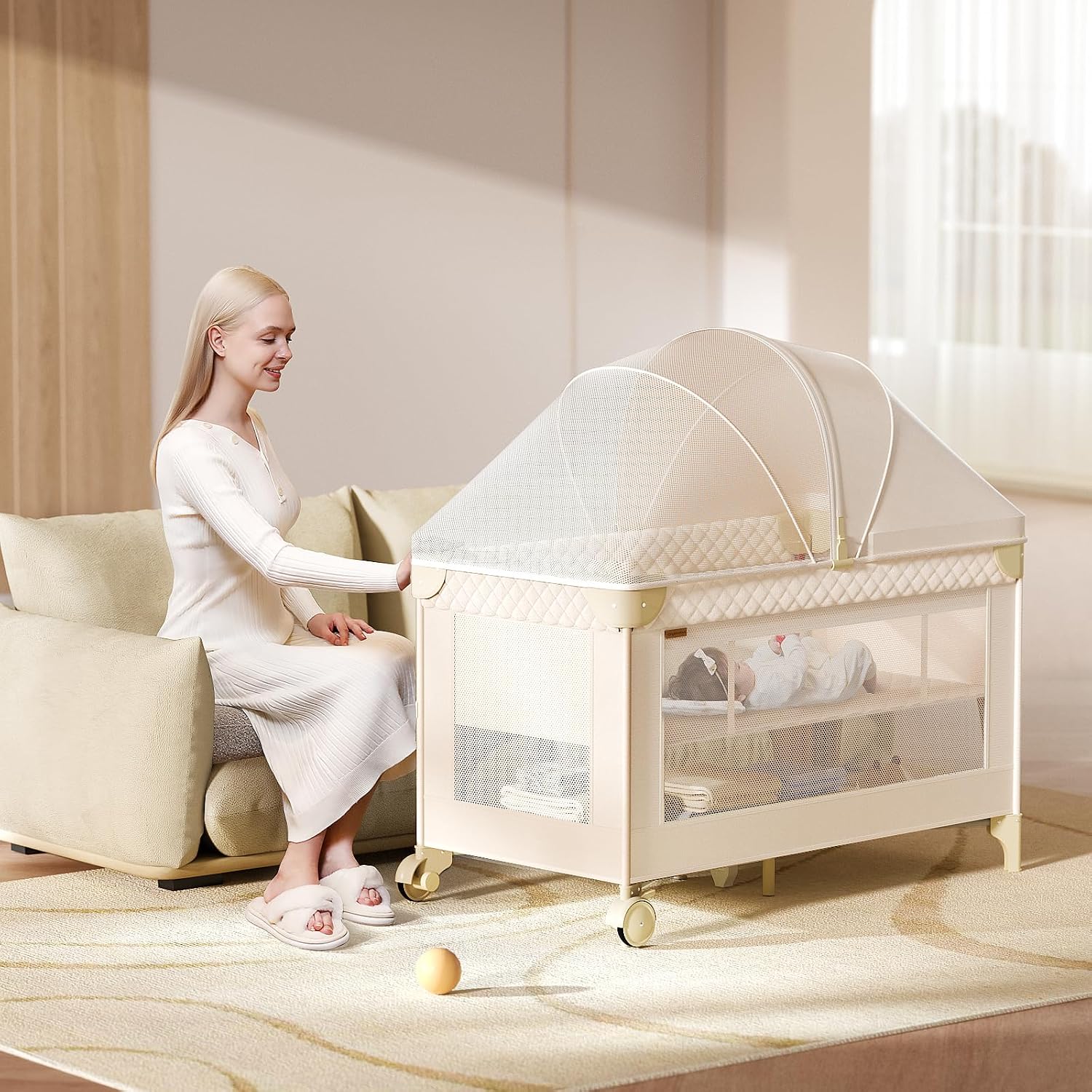 Detalle 2 de kingobabys 4-in-1 Baby Bassinet and Pack 'n Play with One-Step Fold