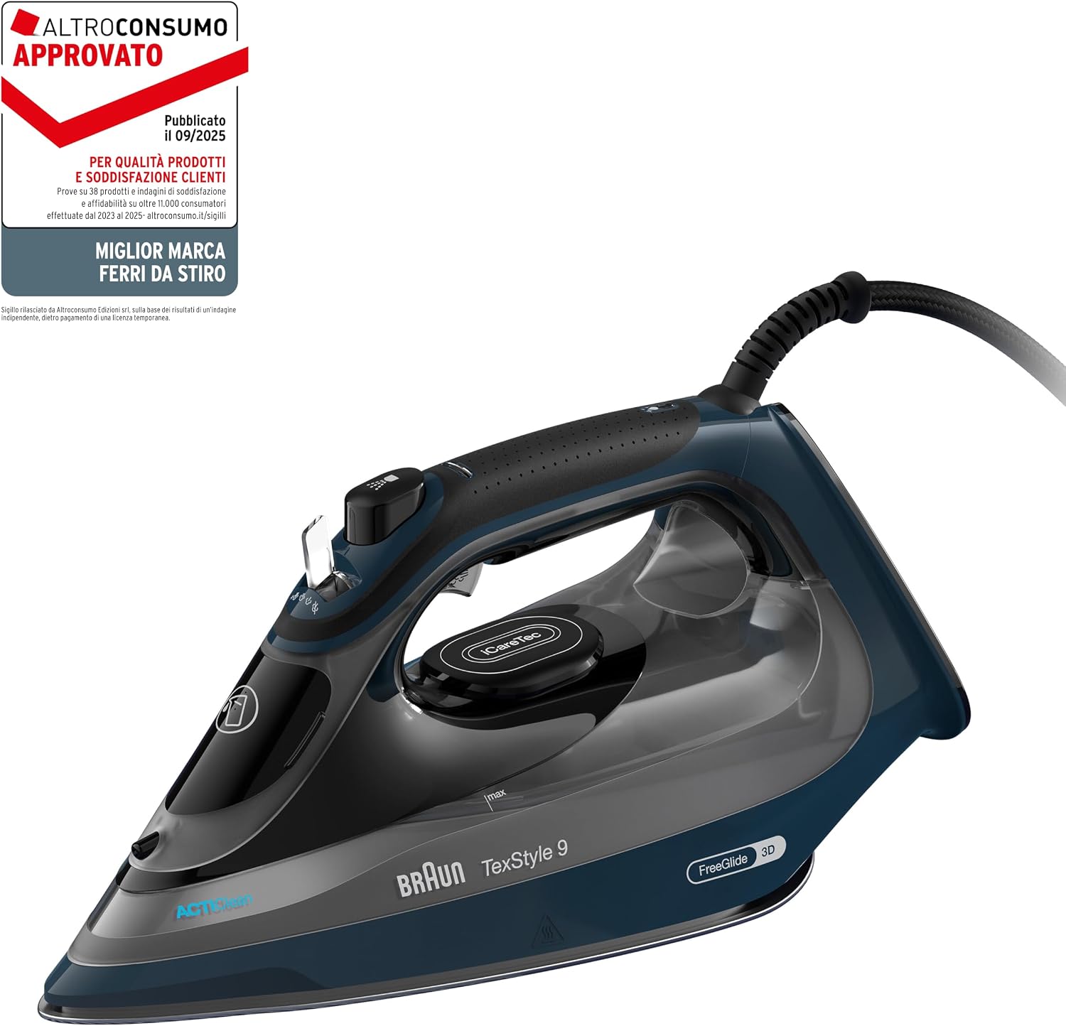 Detalle 2 de Braun TexStyle 9 SI9682DB: ferro da stiro a vapore con tecnologia 3D FreeGlide e iCare