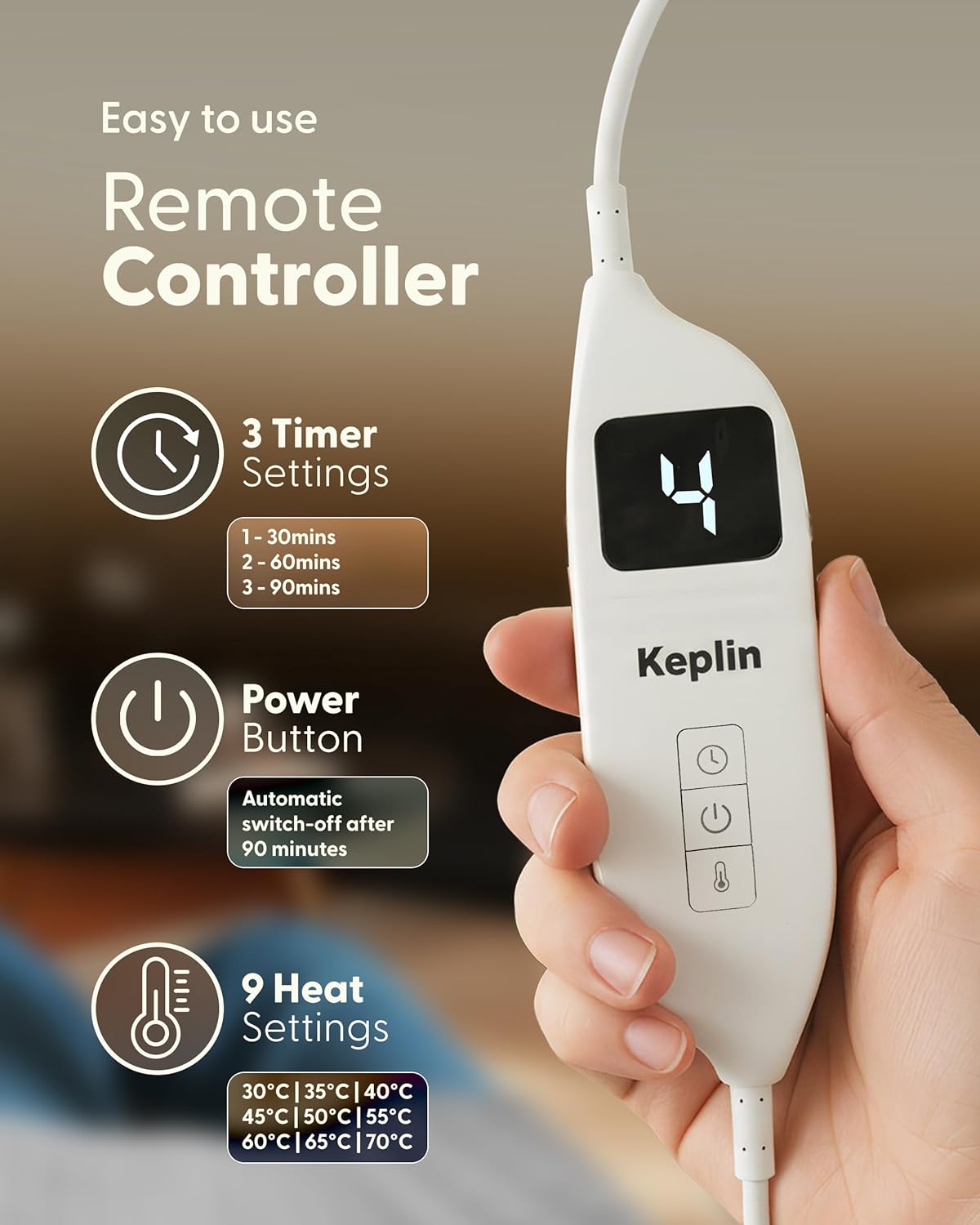 Detalle 2 de Keplin Electric Heating Pad 60x100cm — 9 settings 🌡