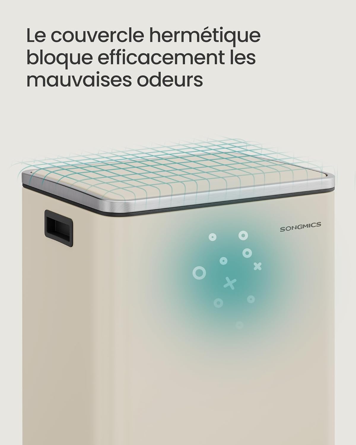 Thumbnail 6 de SONGMICS LTB595A02 Poubelle de cuisine 50 L crème avec couvercle à fermeture douce et seau intérieur amovible