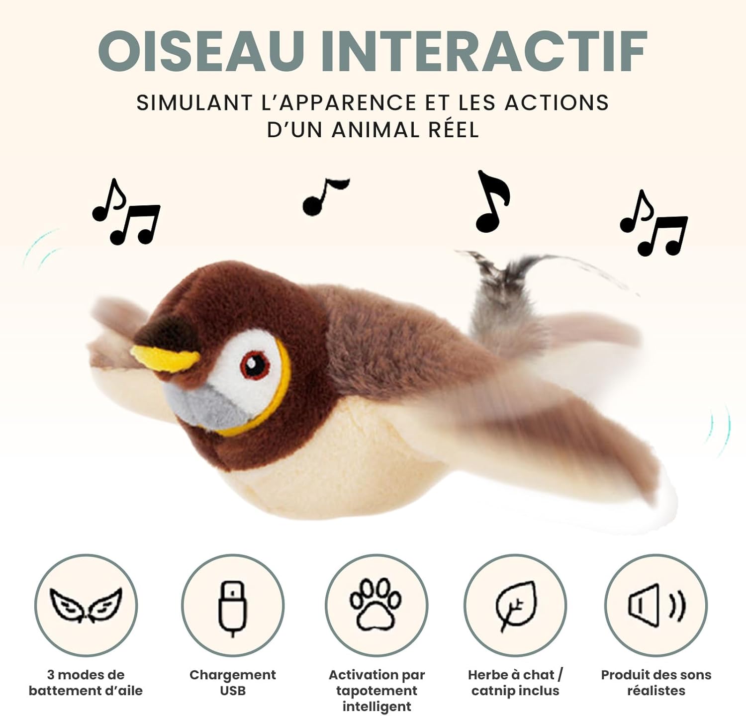 Detalle 2 de Pet Stufff Coffret 4 Jouets Interactifs pour Chat — Laser Automatique, Pointeur Manuel, Balle Interactive et Oiseau Volant avec Catnip