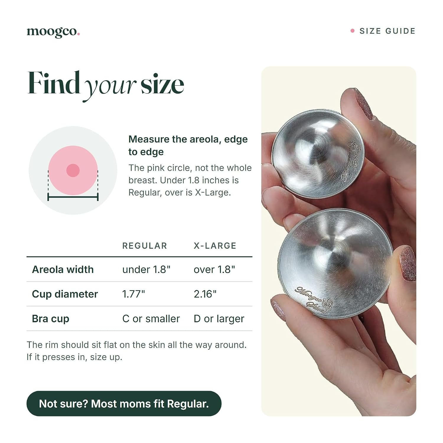 Detalle de MOOGCO mo-01 Silver Nursing Cups, 999k Tri-Laminate, Regular, Set of 2
