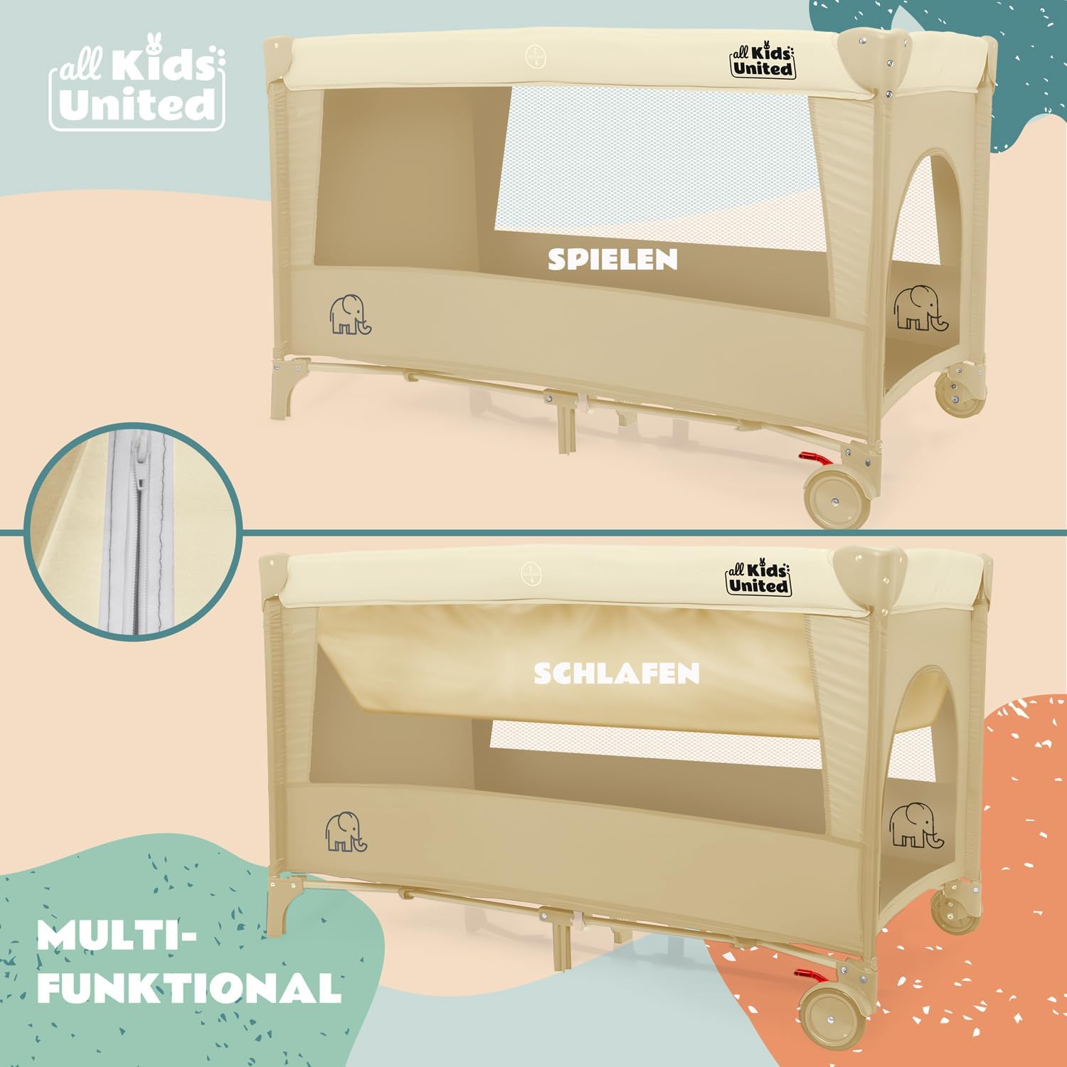 Thumbnail 6 de all Kids United® Baby Reisebett Babybett (Beige) mit Matratze, Wickelauflage, Musikspiel und Mobile