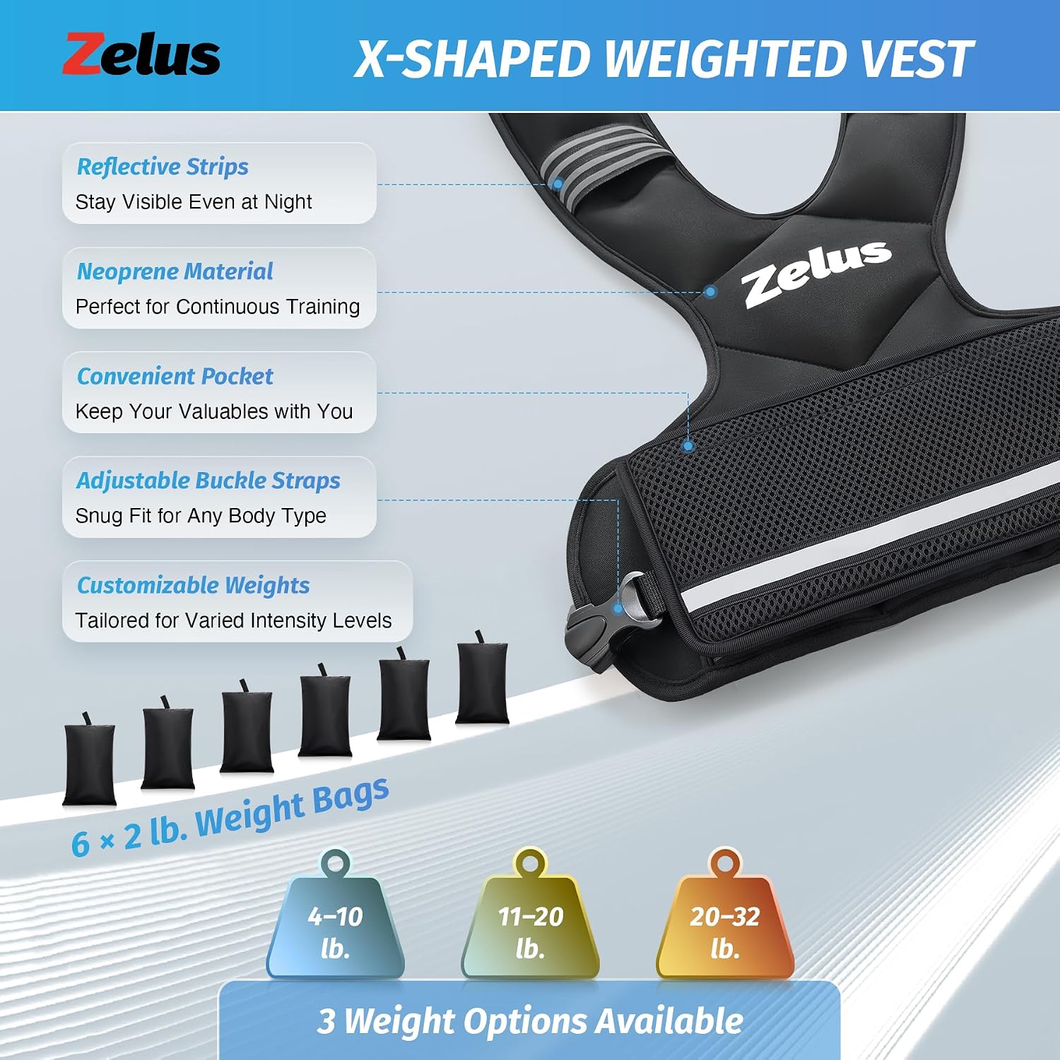 Detalle de ZELUS Weighted Vest 4โ10lb Vest for Home Workouts ๐