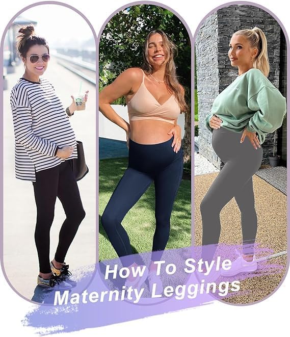 Detalle 2 de CTHH 3-Pack Maternity Leggings, Over-the-Belly High Waist for Yoga and Workouts
