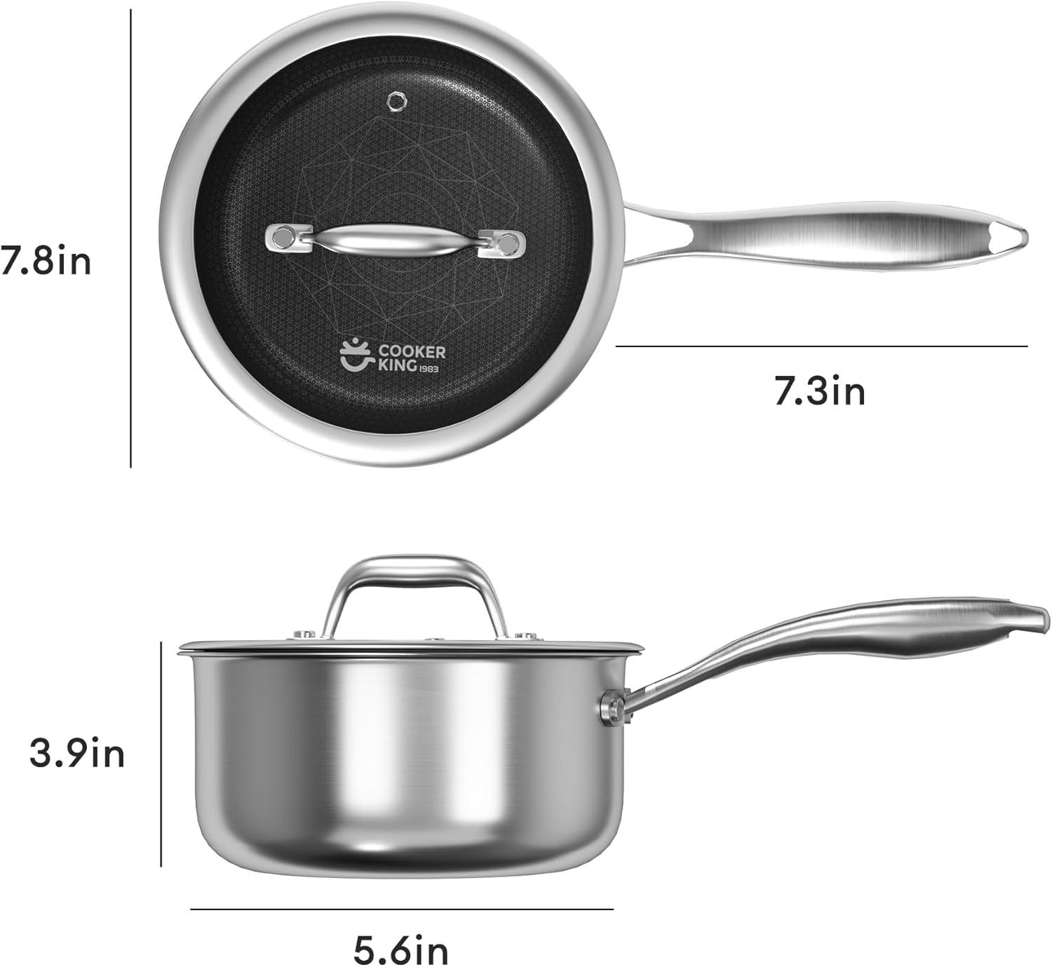 Detalle de COOKER KING 2 Quart Stainless Steel Saucepan with Ceramic Nonstick and Tempered Glass Lid