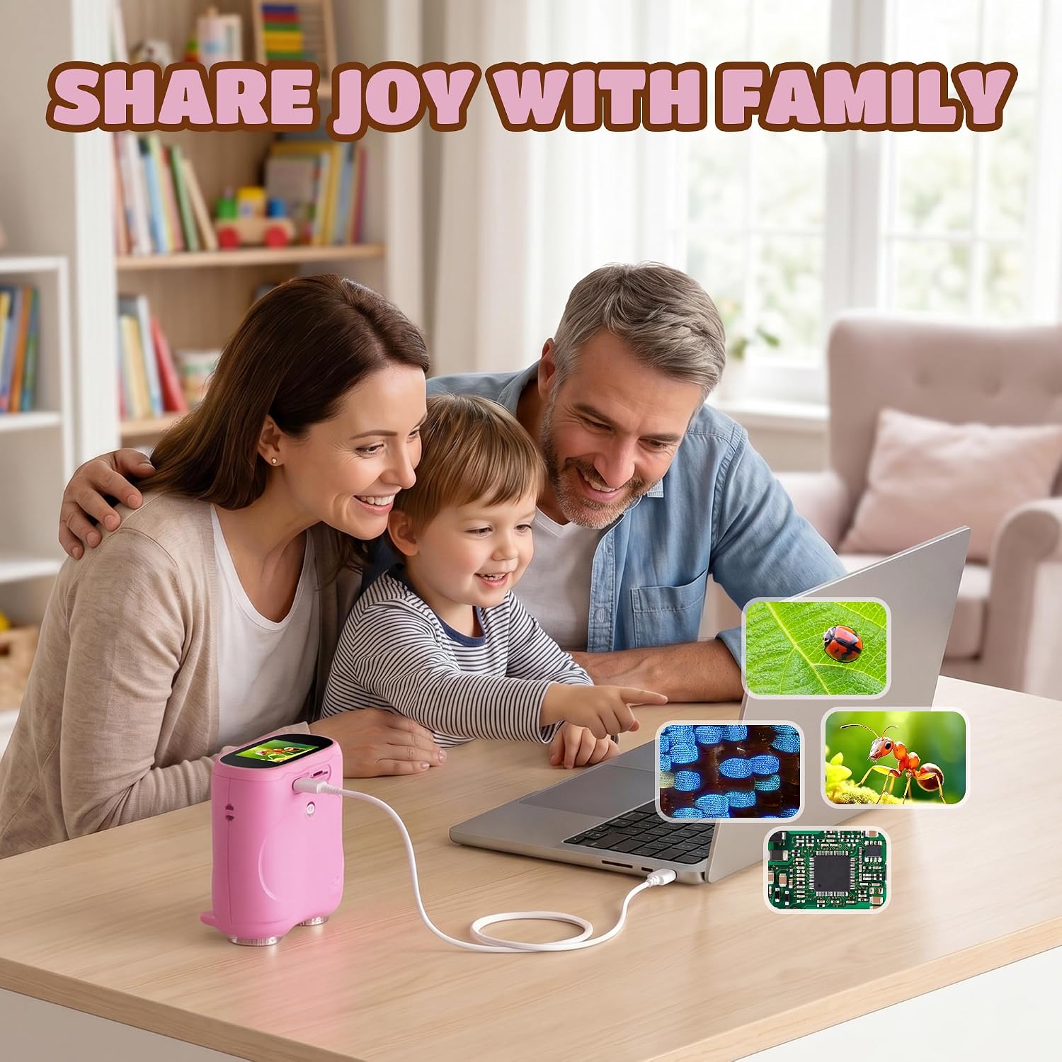 Thumbnail 6 de 1000X Digital Mikroskop für Kinder Pocket – 2-in-1 Lupen- und Teleskop-Setup, USB-C Rosa