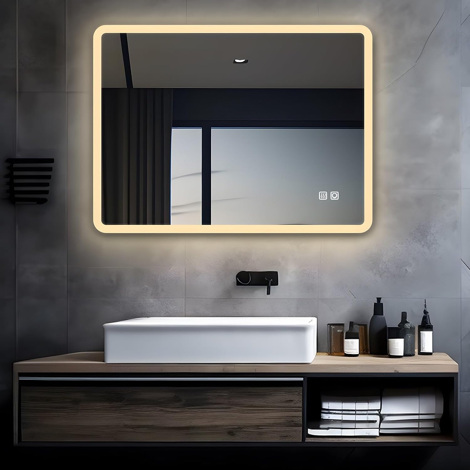 Thumbnail 1 de MIQU Specchio da bagno LED 80x60 cm con touch, luce dimmerabile e antiappannamento
