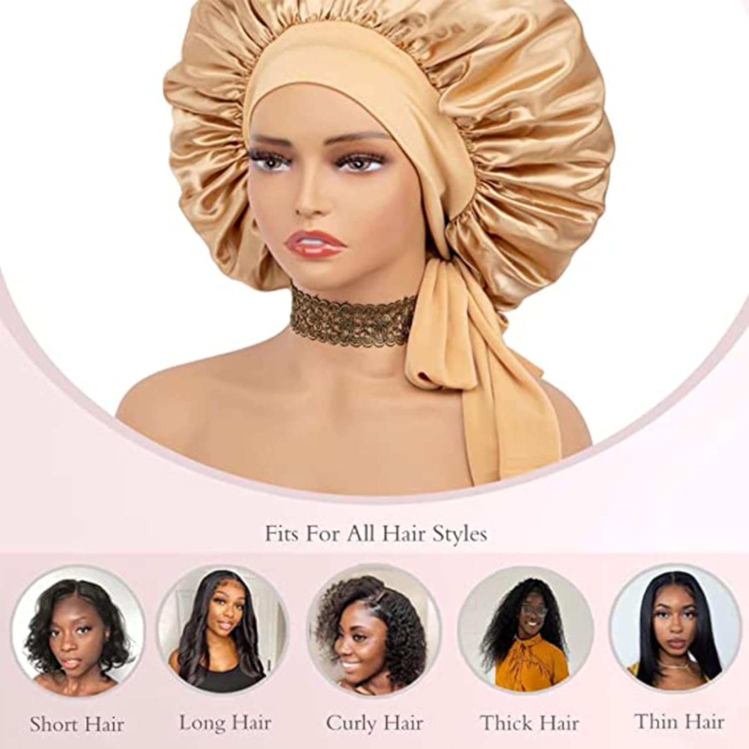 Thumbnail 6 de GUGUGO Seidenhaube zum Schlafen (rosa) – verstellbare Schlafmütze aus Satin, für Haare & Kopfhaut