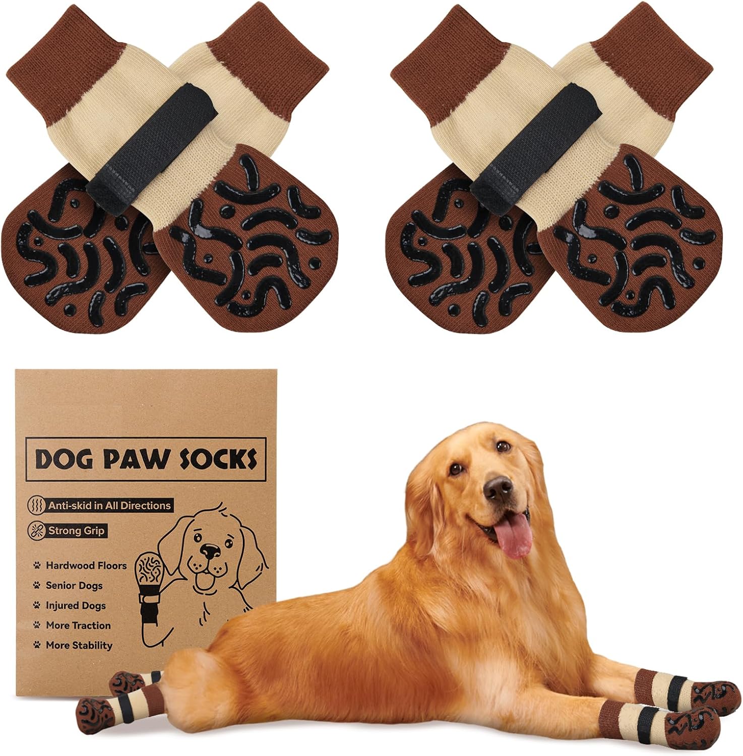 Detalle de PICK FOR LIFE 2 Pairs Dog Socks (XS) anti-slip paw protectors with grips and adjustable straps