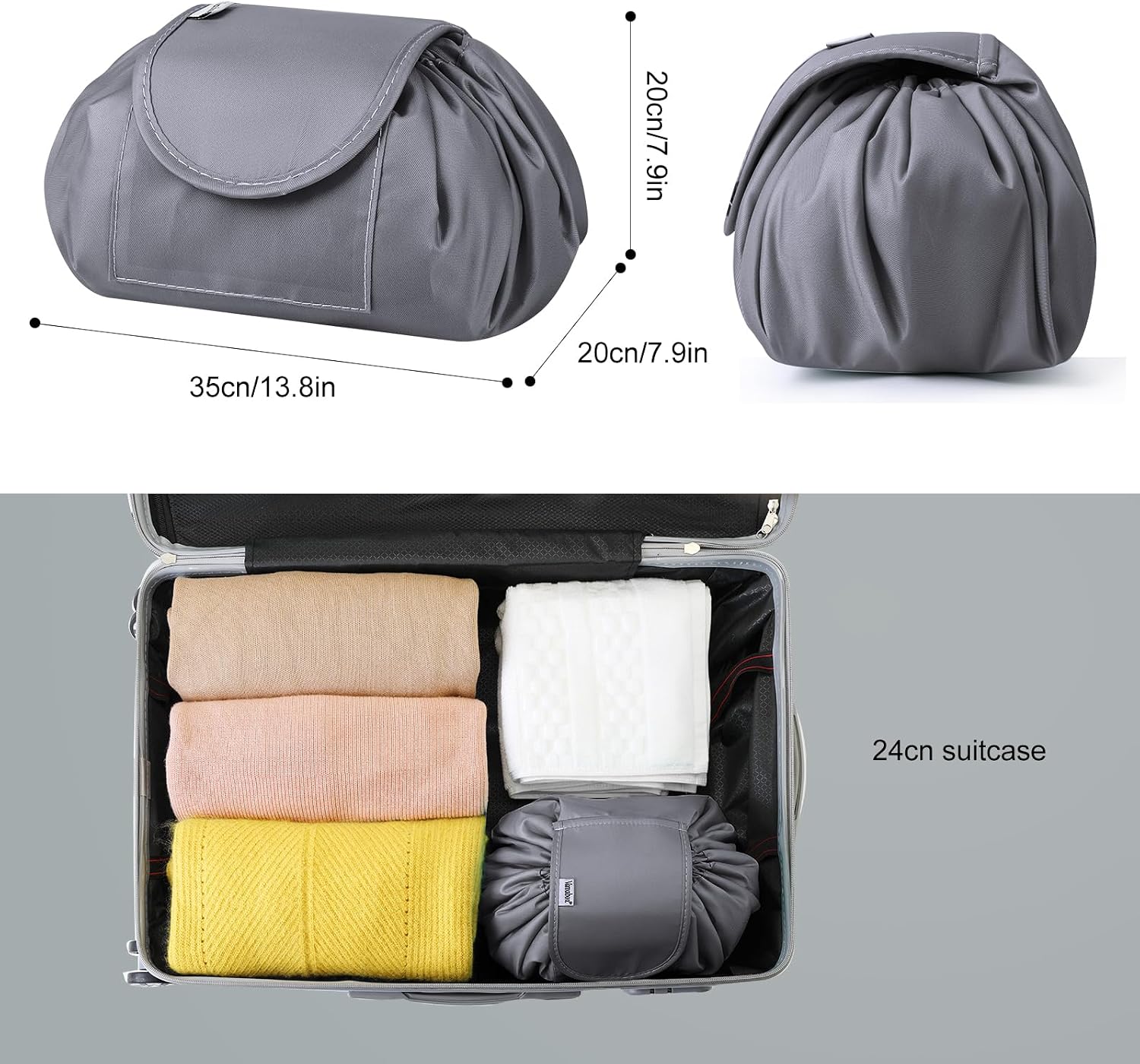 Thumbnail 5 de Lazy Drawstring Makeup Bag (Large Capacity, Waterproof) in Grey