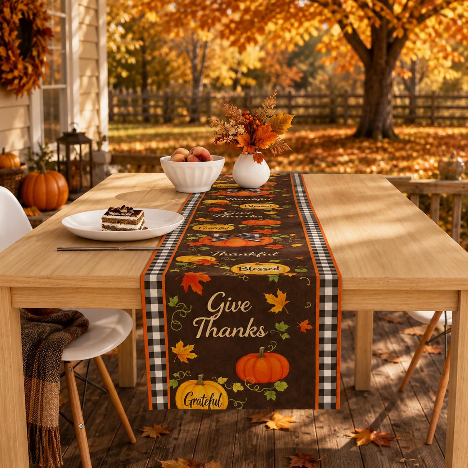 Thumbnail 1 de MSSLWANG Fall Table Runner-MSSLWANG-2026A6, Thanksgiving Polyester Table Runner