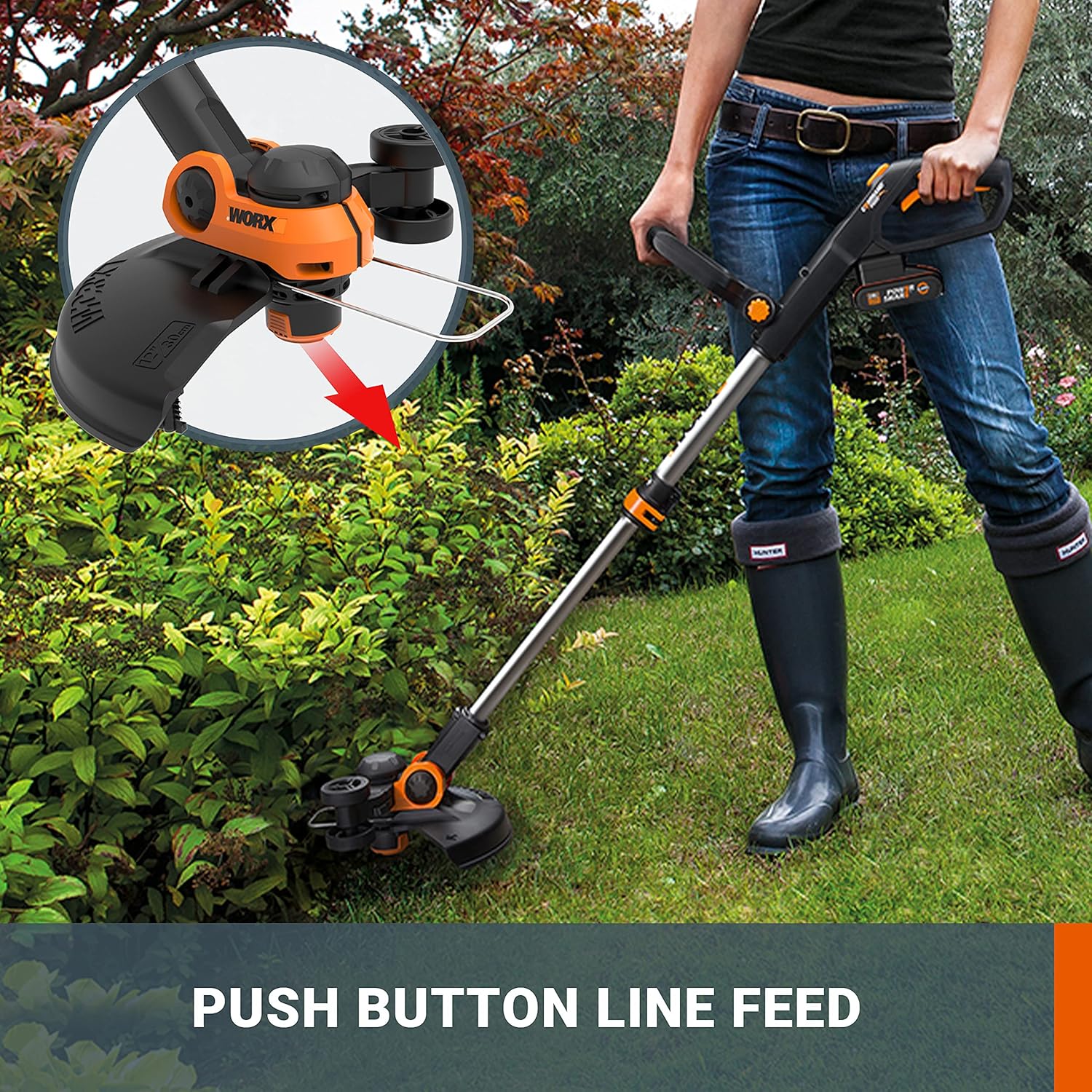Detalle de WORX WG163E.9 20V Cordless Grass Trimmer (Tool Only) – Lightweight, Versatile 2-in-1 with CommandFeed and PowerShare