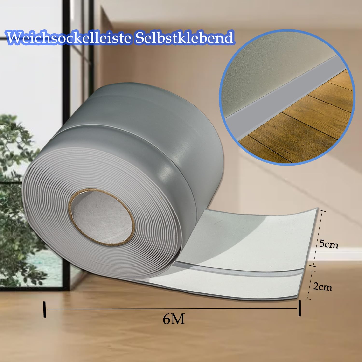Detalle 2 de VCANIVR GRAYTIJIAOPVC flexibele pvc-plint, zelfklevend, grijs, 6 m