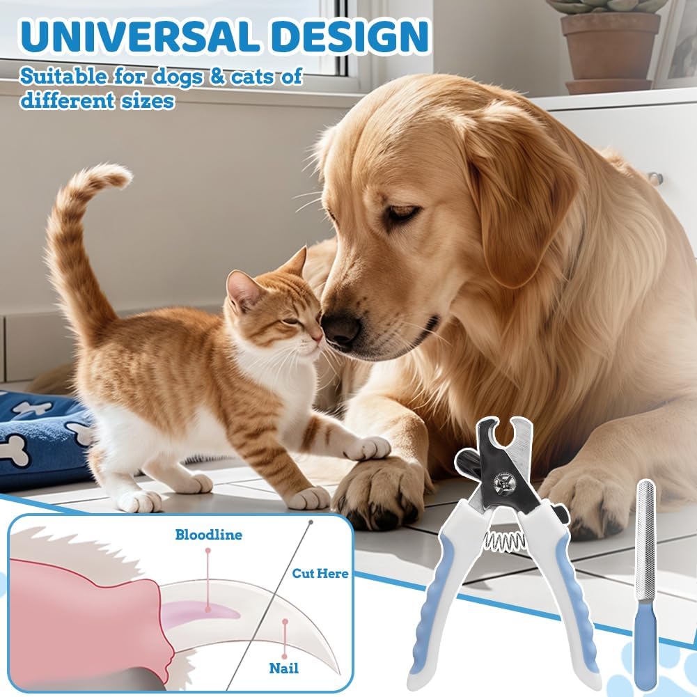 Thumbnail 4 de AMFUN Tagliaunghie per cane e gatto con guardia, in acciaio inox (blu e bianco) con lima e blocco di sicurezza