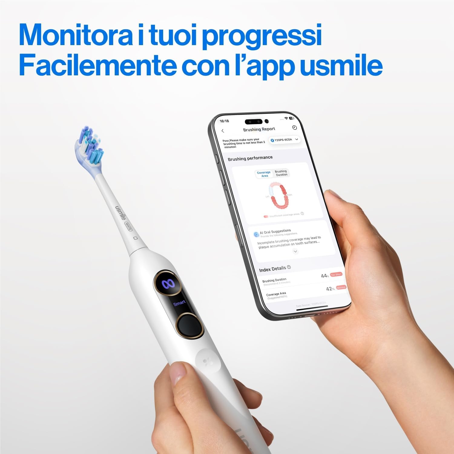 Detalle de usmile Y20 PRO Spazzolino elettrico intelligente per adulti con Oral Map 3D e avvisi vocali