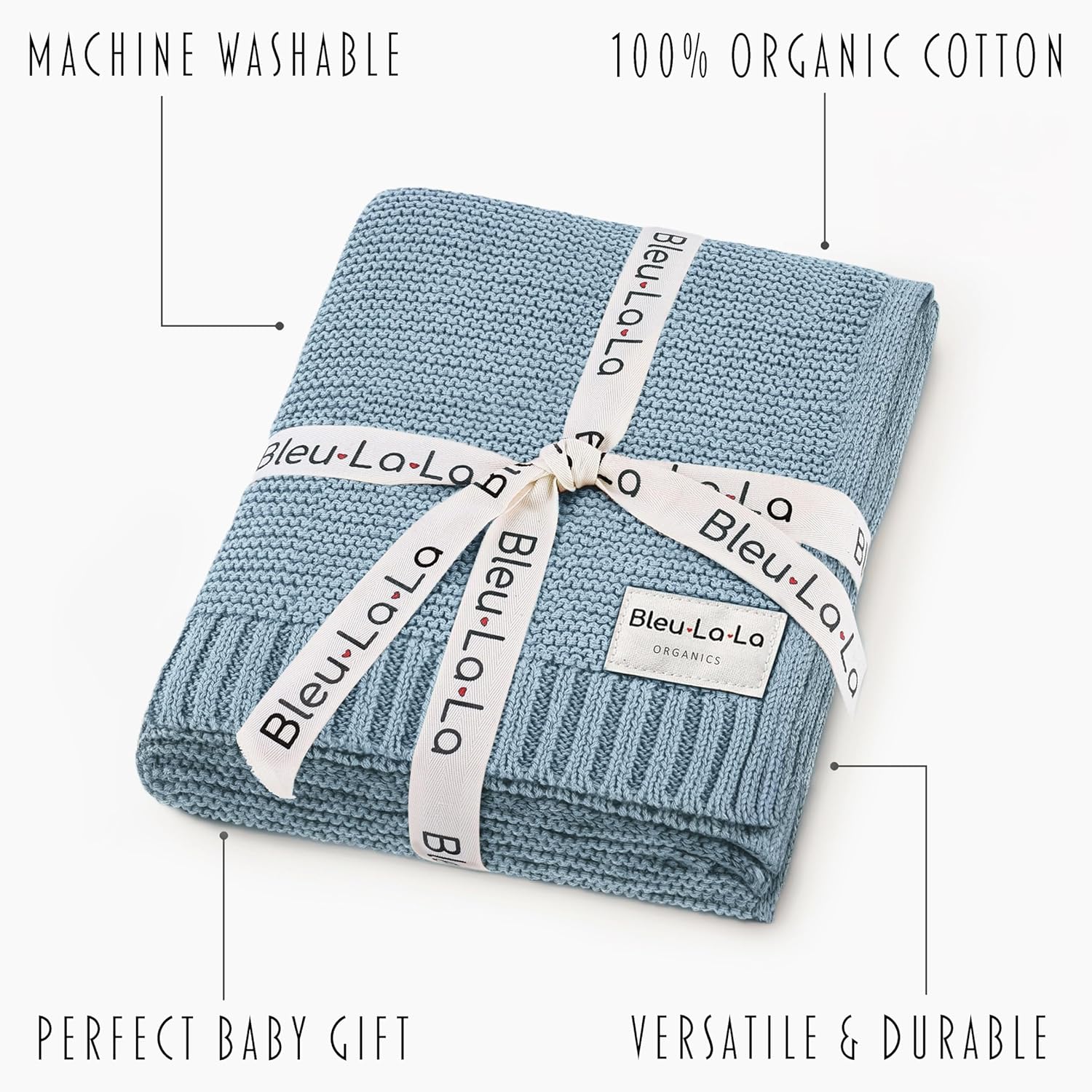 Thumbnail 2 de Bleu La La Heritage Knit Baby Blanket