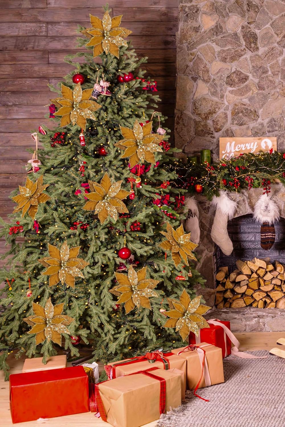 Thumbnail 3 de Oairse Glitter Poinsettia Picks 30cm 🎄