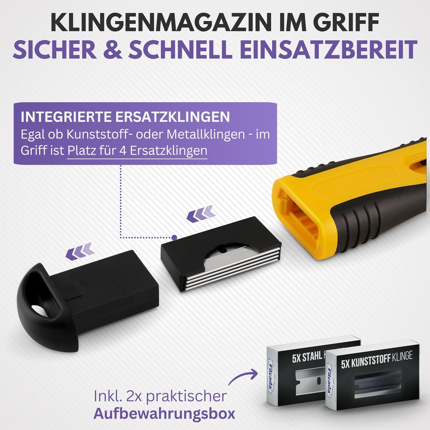 Detalle de Filzada® Küchenschaber Gelb – Glasschaber für Glaskeramikherd mit 15 Schaber Klingen