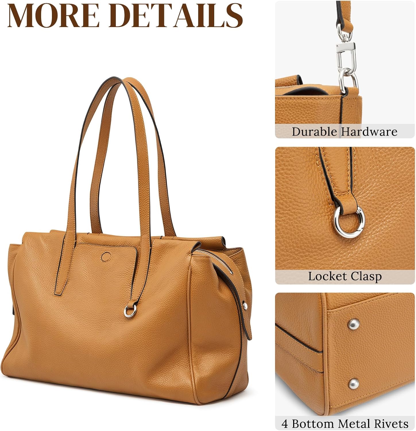 Detalle 2 de S-ZONE Genuine Leather Tote: Large Crossbody & Work Bag in Soft Pebbled Leather