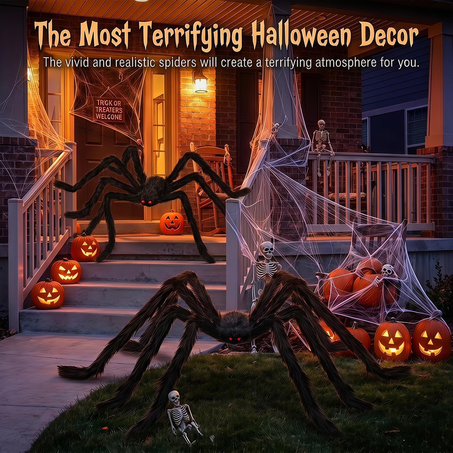 Detalle 1 de Kendane CA-62 Giant Spider Halloween Decorations, 78-Inch Black Pair with Red Eyes