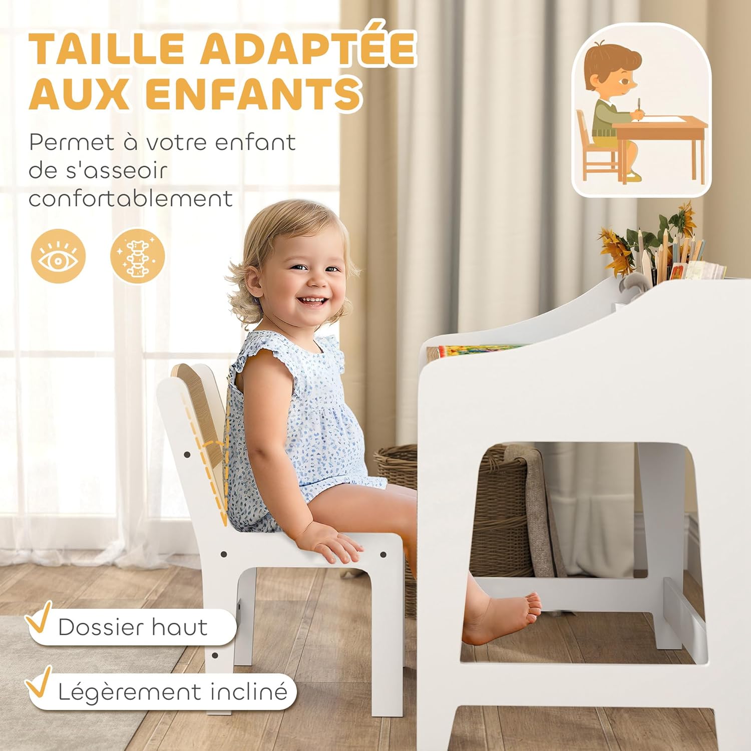 Thumbnail 5 de Ensemble Bureau et Chaise AIYAPLAY pour Enfant 3 à 8 ans – rangement pratique et sécurité