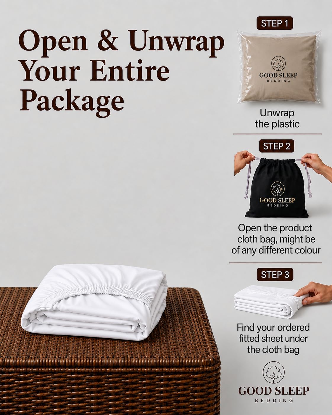 Thumbnail 1 de Good Sleep Bedding FO-GSB-USA-14 King Fitted Sheet, Egyptian Cotton, 800 Thread Count