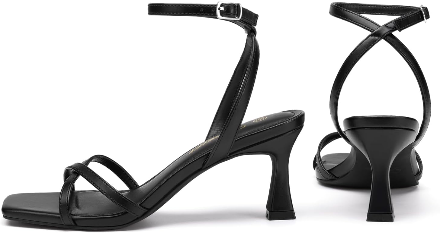 Thumbnail 5 de Athlefit Kitten Heels for Women: Square Open Toe Strappy Sandals with Ankle Strap