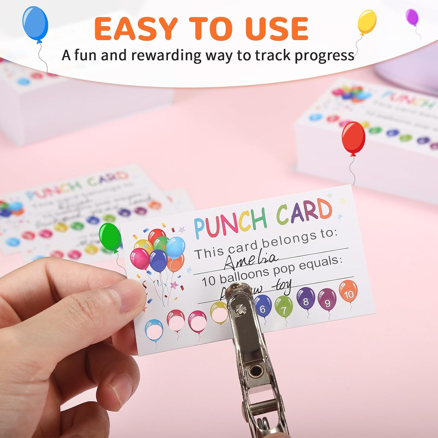 Detalle de ONEDONE ODKPQQ Punch Cards, 200 Paper Balloon Reward Cards with Hole Puncher