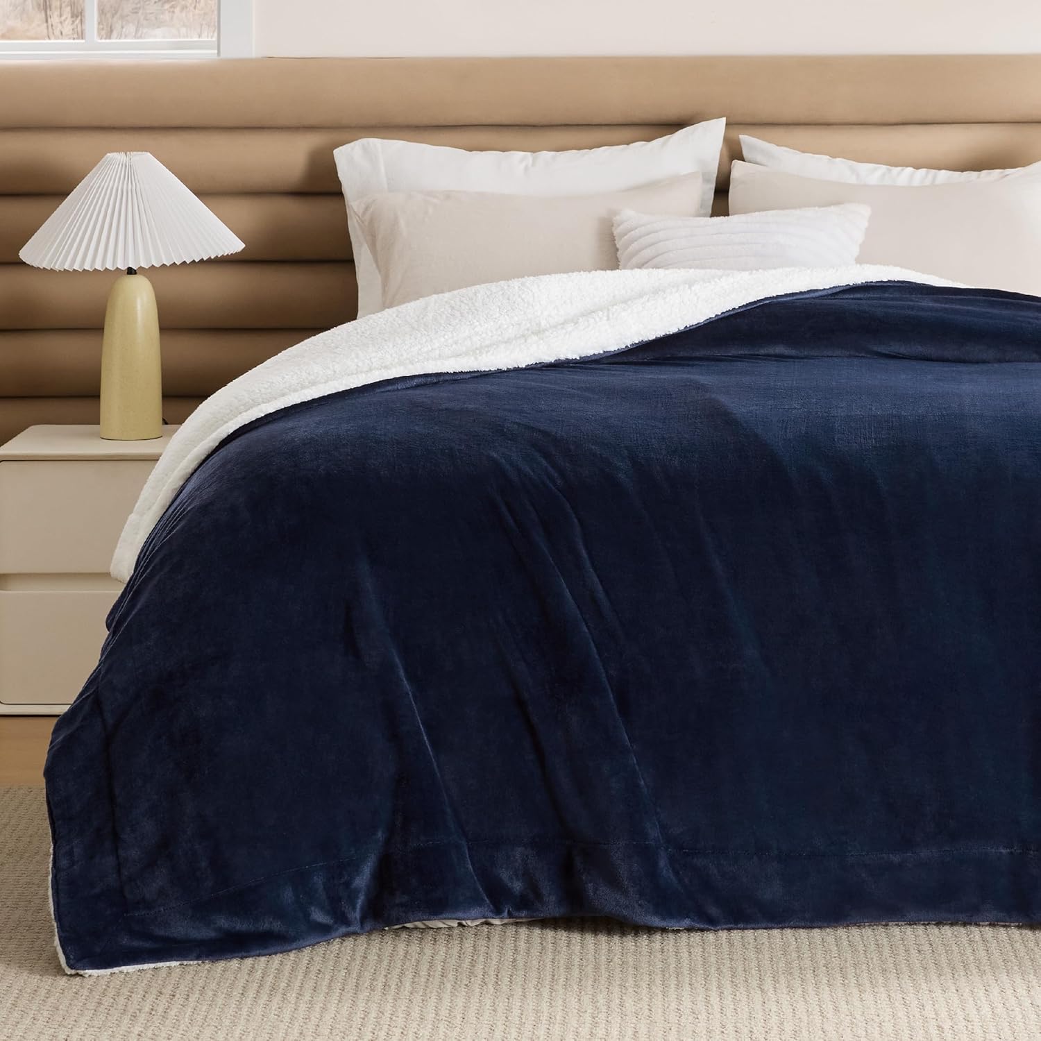 Thumbnail 1 de Bedsure Sherpa Fleece Throw Blanket (Navy, King Size) 230x270cm