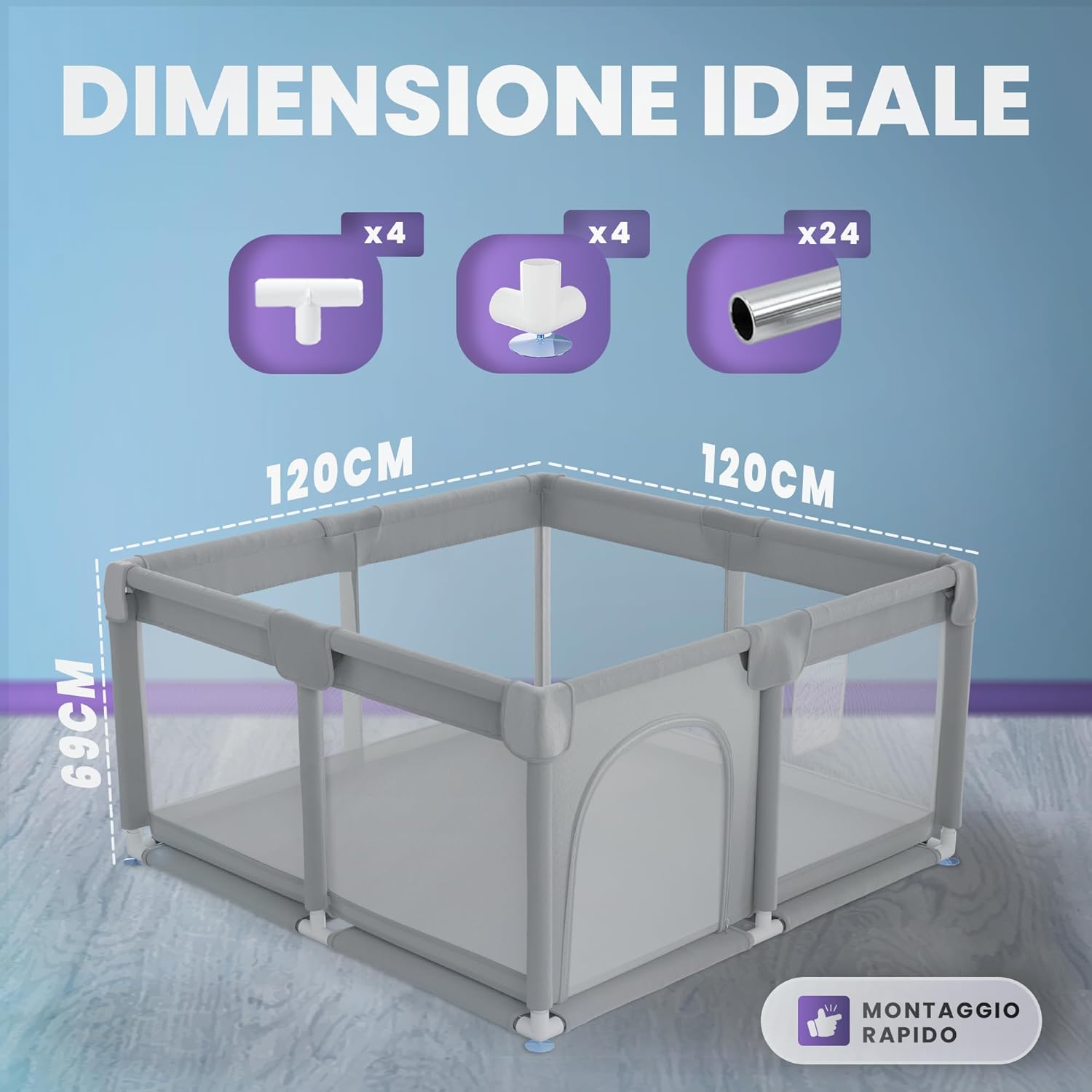 Thumbnail 3 de JUPPLIES Box Bambini 120×120 cm – Recinto Gioco per Neonato 6-24 Mesi