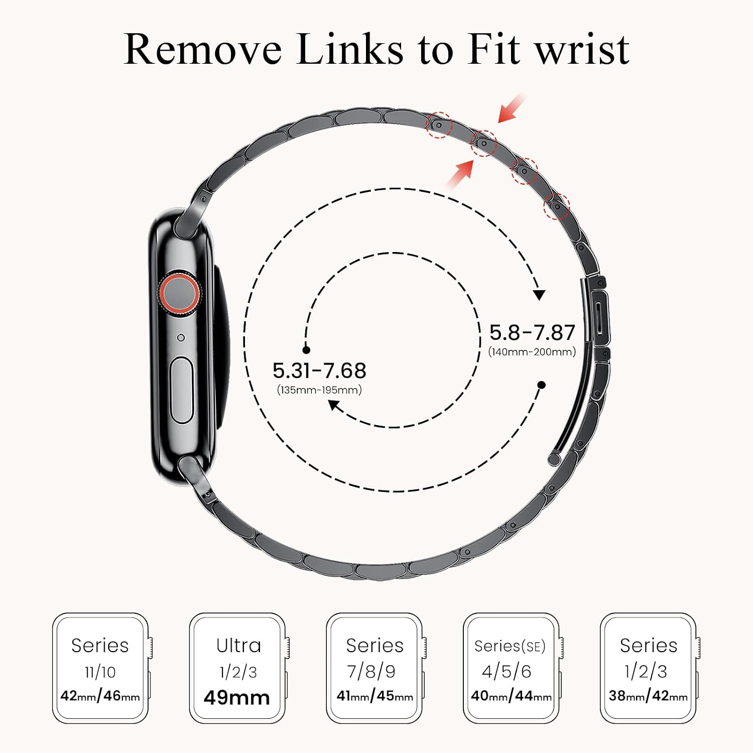 Detalle de GEARYOU Slim Stainless Steel Apple Watch Strap 38–42mm (Series 1–11) – Black