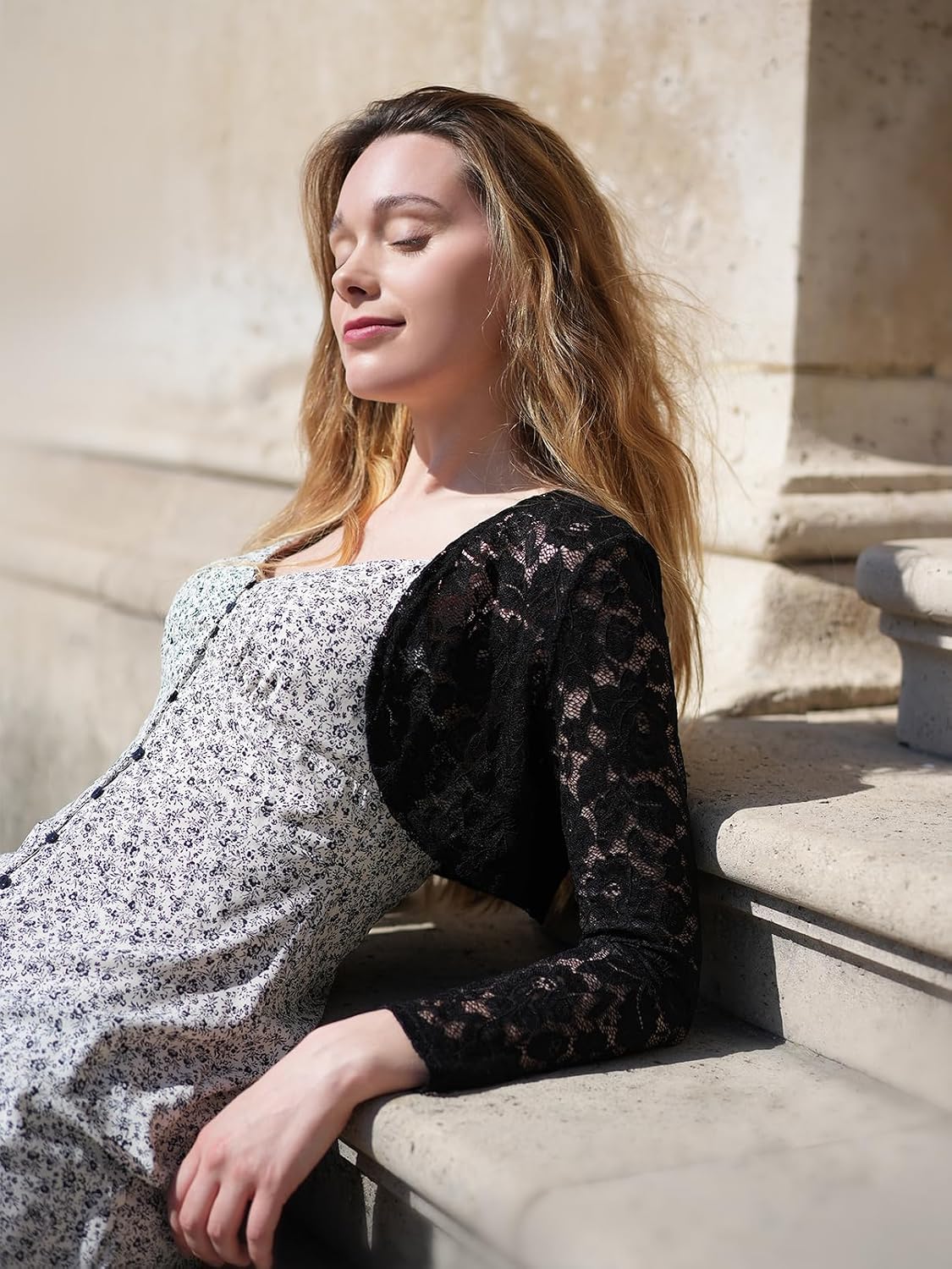 Detalle de Fuinloth damesbolero met kant voor bruiloft en ceremonie, luchtig en comfortabel
