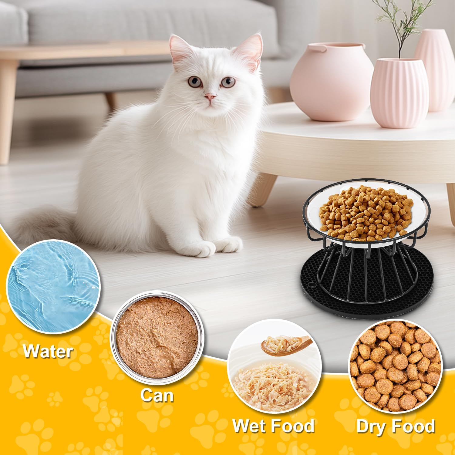 Thumbnail 6 de Katzennapf Erhöht – 2er-Set Keramik mit Silikonmatte & Metallständer, 15 cm Napf-Durchmesser