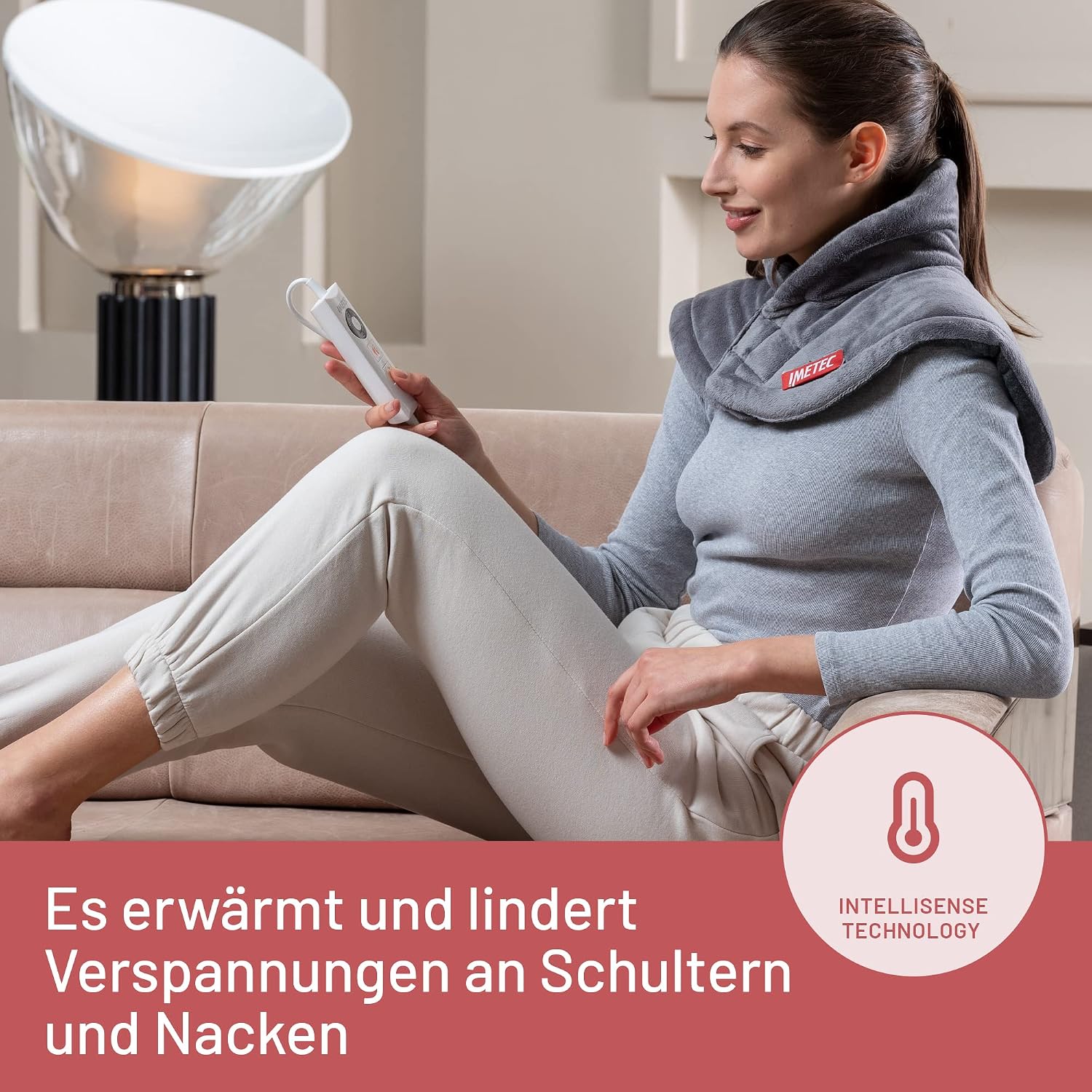 Detalle 2 de Imetec Intellisense Cervical-Heizkissen für Hals und Schultern – 47 x 52 cm, 5 Temperaturen, waschbar