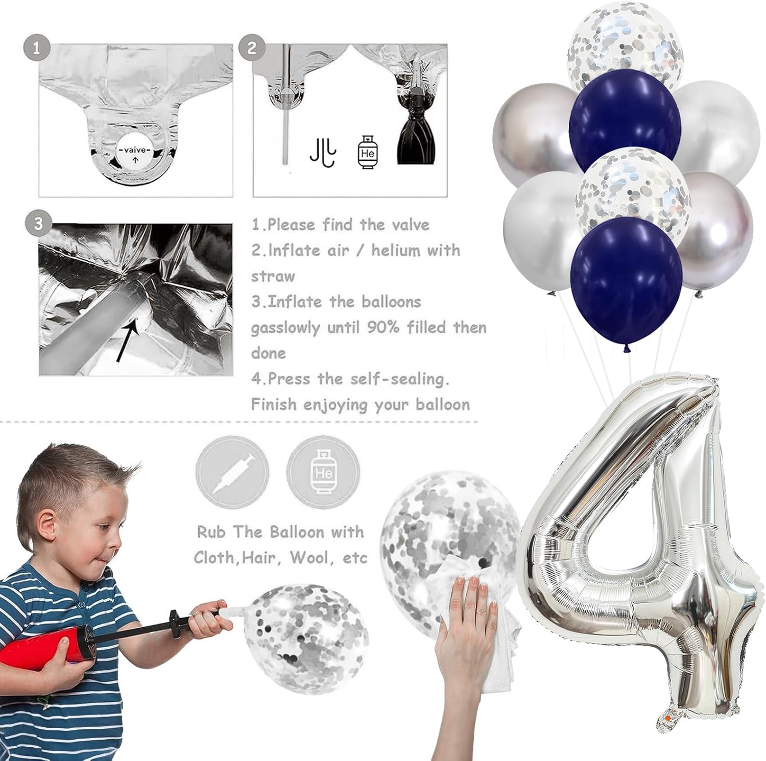 Thumbnail 6 de Blue & Silver 40th Birthday Decorations Set — Balloons, Banner, and Cake Topper for Men and Women