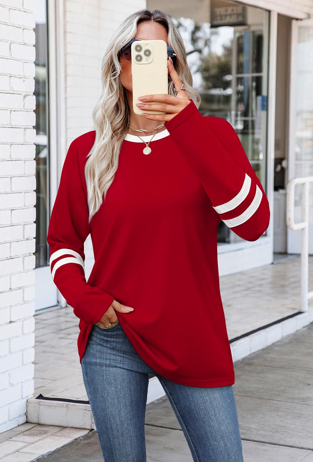 Thumbnail 2 de SAMPEEL Long Sleeve Color Block Top for Women
